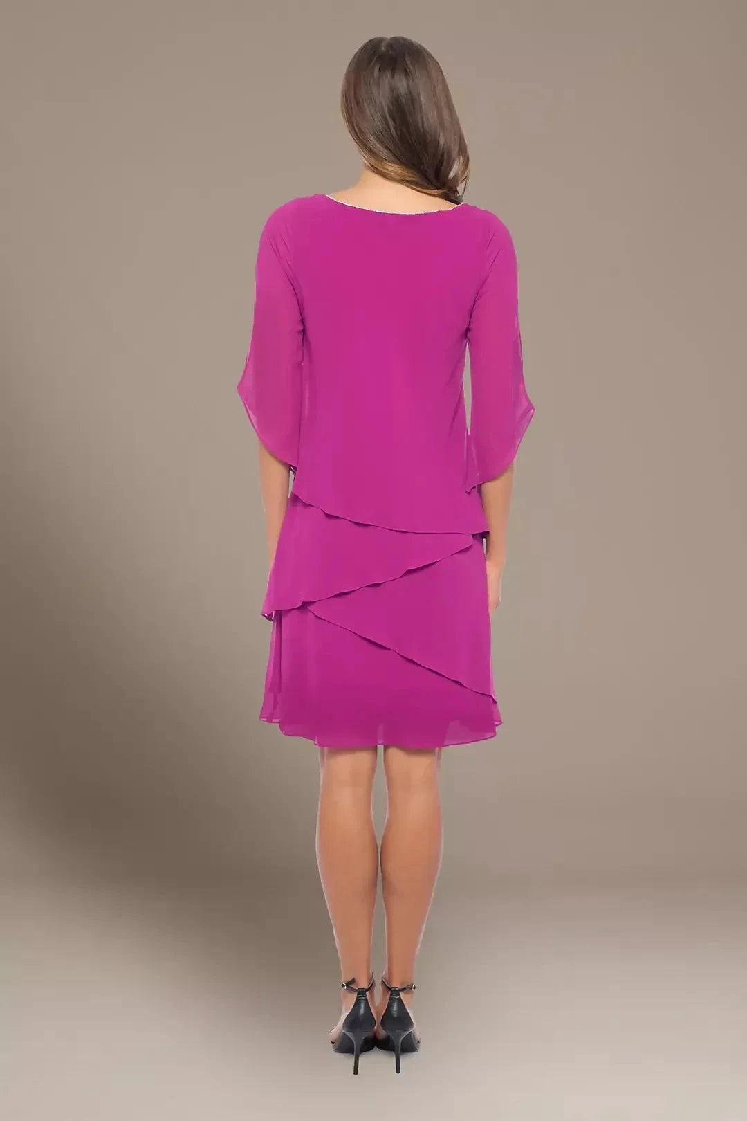 Lovely A Line Crew Neck Split Sleeve Plain Back Knee Length Mother of the Bride Dress by YiHuiw