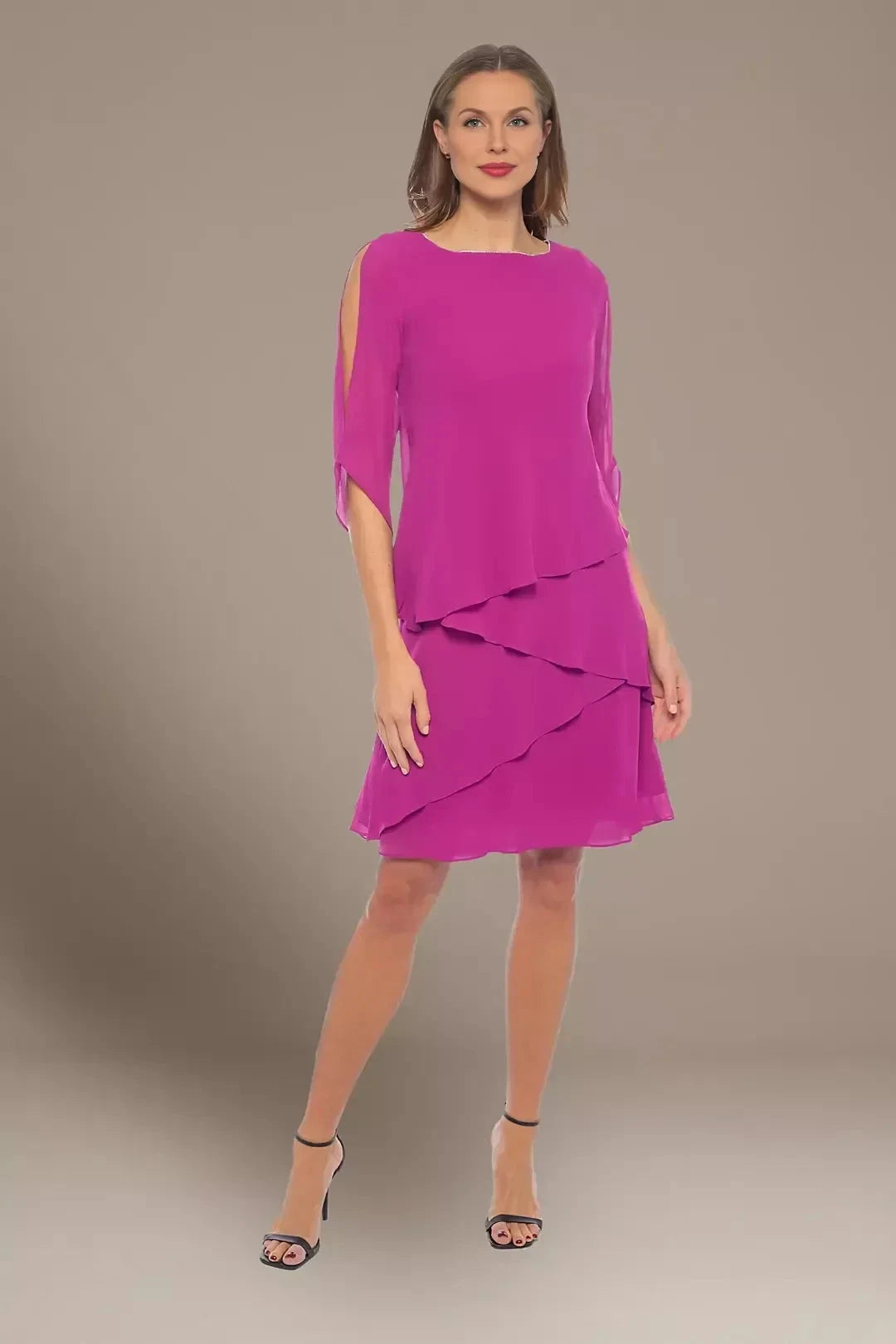 Lovely A Line Crew Neck Split Sleeve Plain Back Knee Length Mother of the Bride Dress by YiHuiw