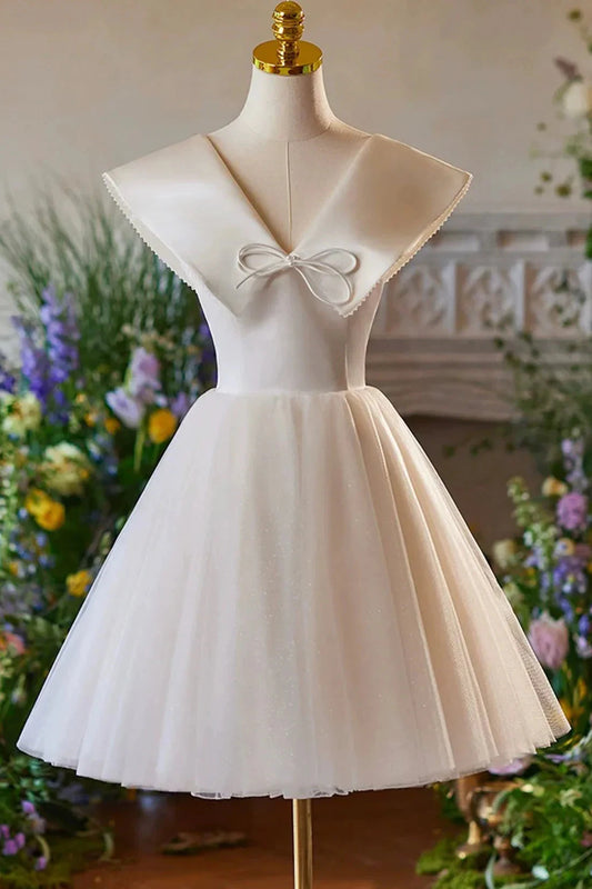 Lovely Knee Length Prom Dress, A-Line V-Neck Bow Sleeveless Backless Party Dress simple gentle atmospheric and unique desi Bring summer by YiHuiw
