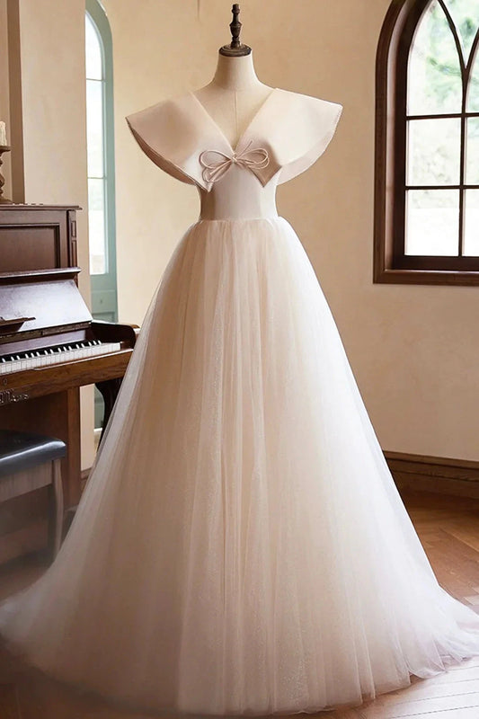 Lovely Long Prom Dresses, A-Line Princess V-Neck Bow Sleeveless Backless Formal Dressessimple gentle atmospheric and unique desi Bring summer by YiHuiw