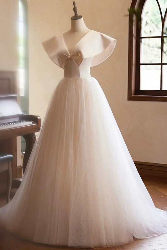 Lovely Long Prom Dresses, A-Line Princess V-Neck Bow Sleeveless Backless Formal Dressessimple gentle atmospheric and unique desi Bring summer by YiHuiw