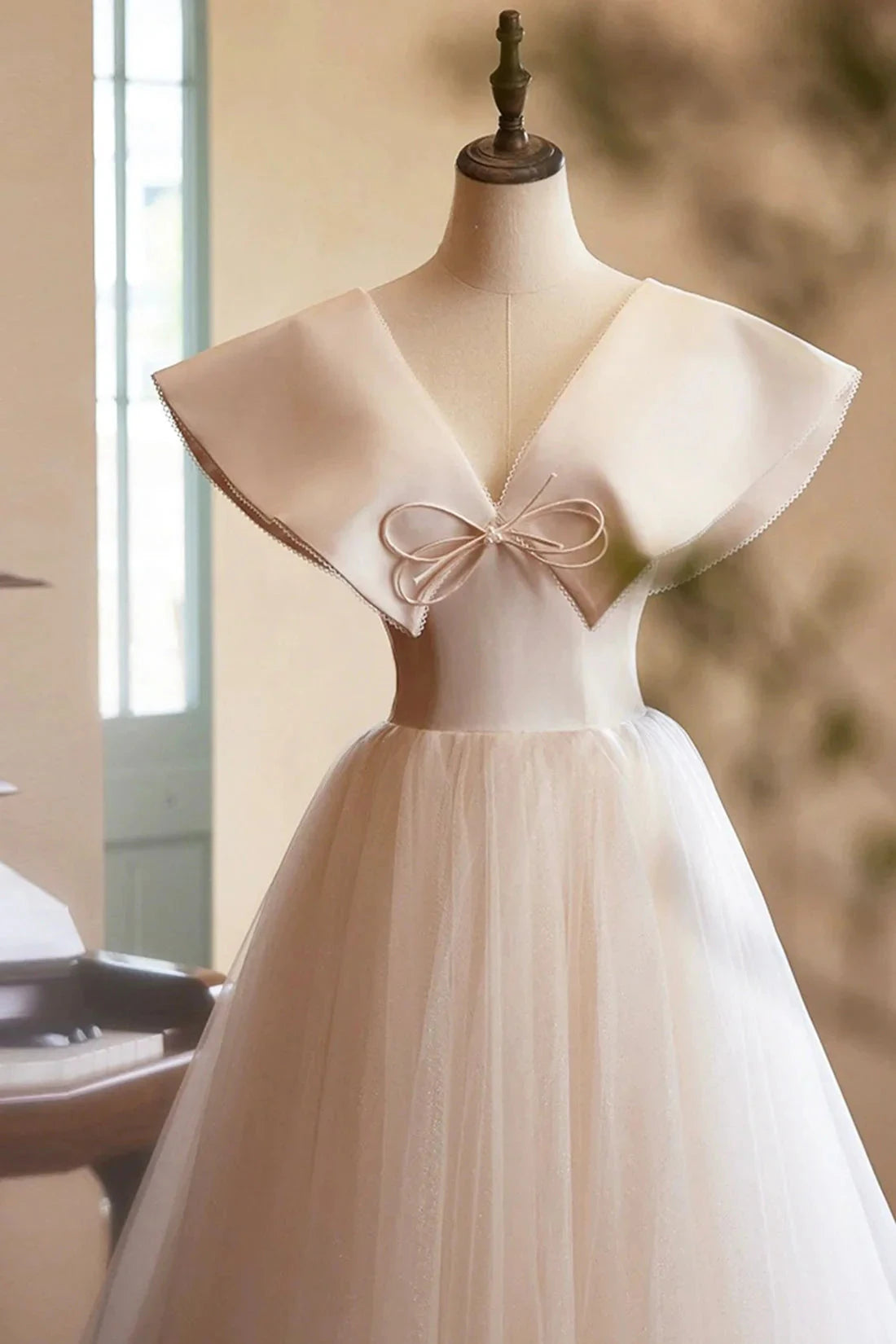 Lovely Long Prom Dresses, A-Line Princess V-Neck Bow Sleeveless Backless Formal Dressessimple gentle atmospheric and unique desi Bring summer by YiHuiw