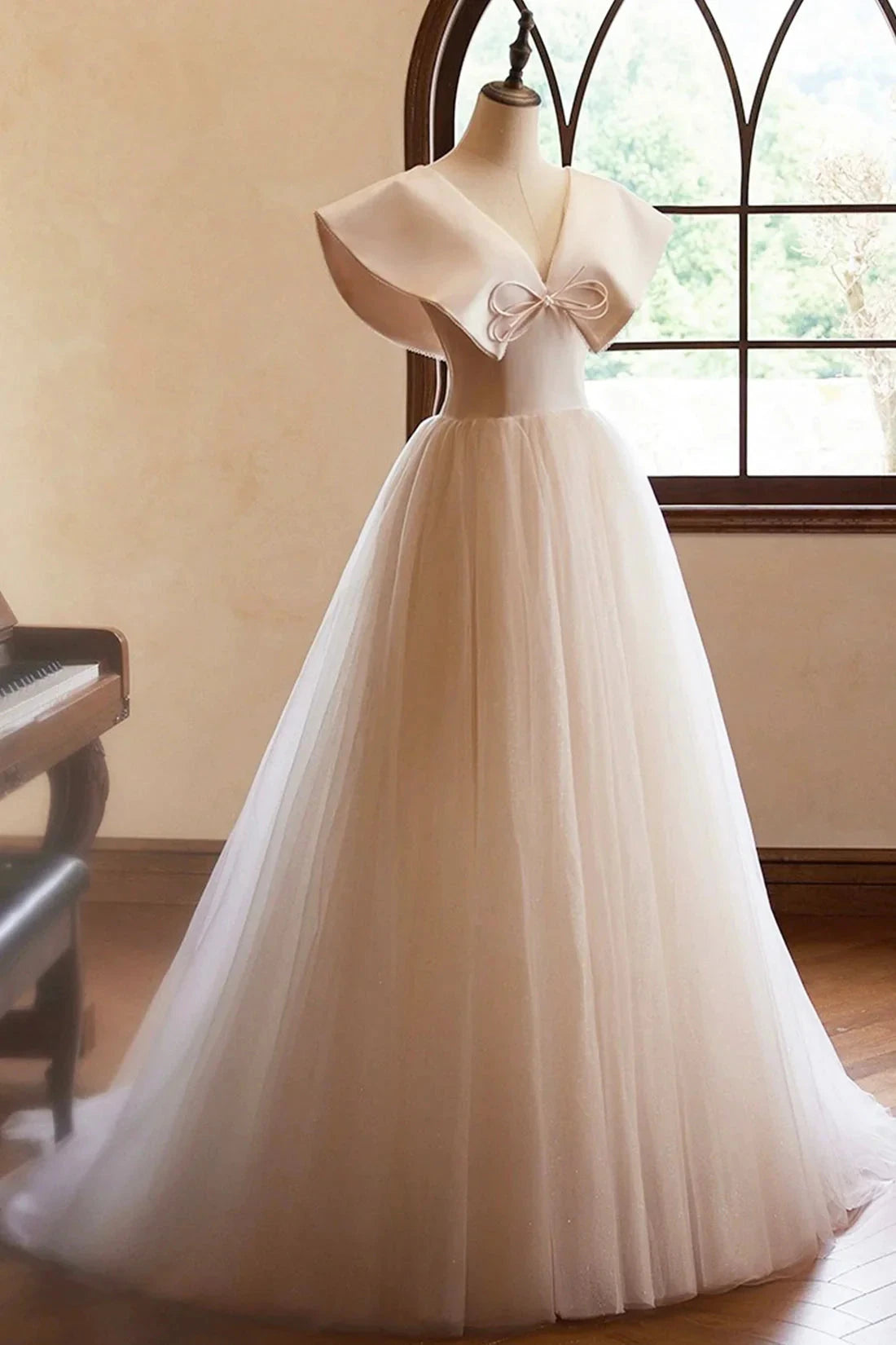 Lovely Long Prom Dresses, A-Line Princess V-Neck Bow Sleeveless Backless Formal Dressessimple gentle atmospheric and unique desi Bring summer by YiHuiw