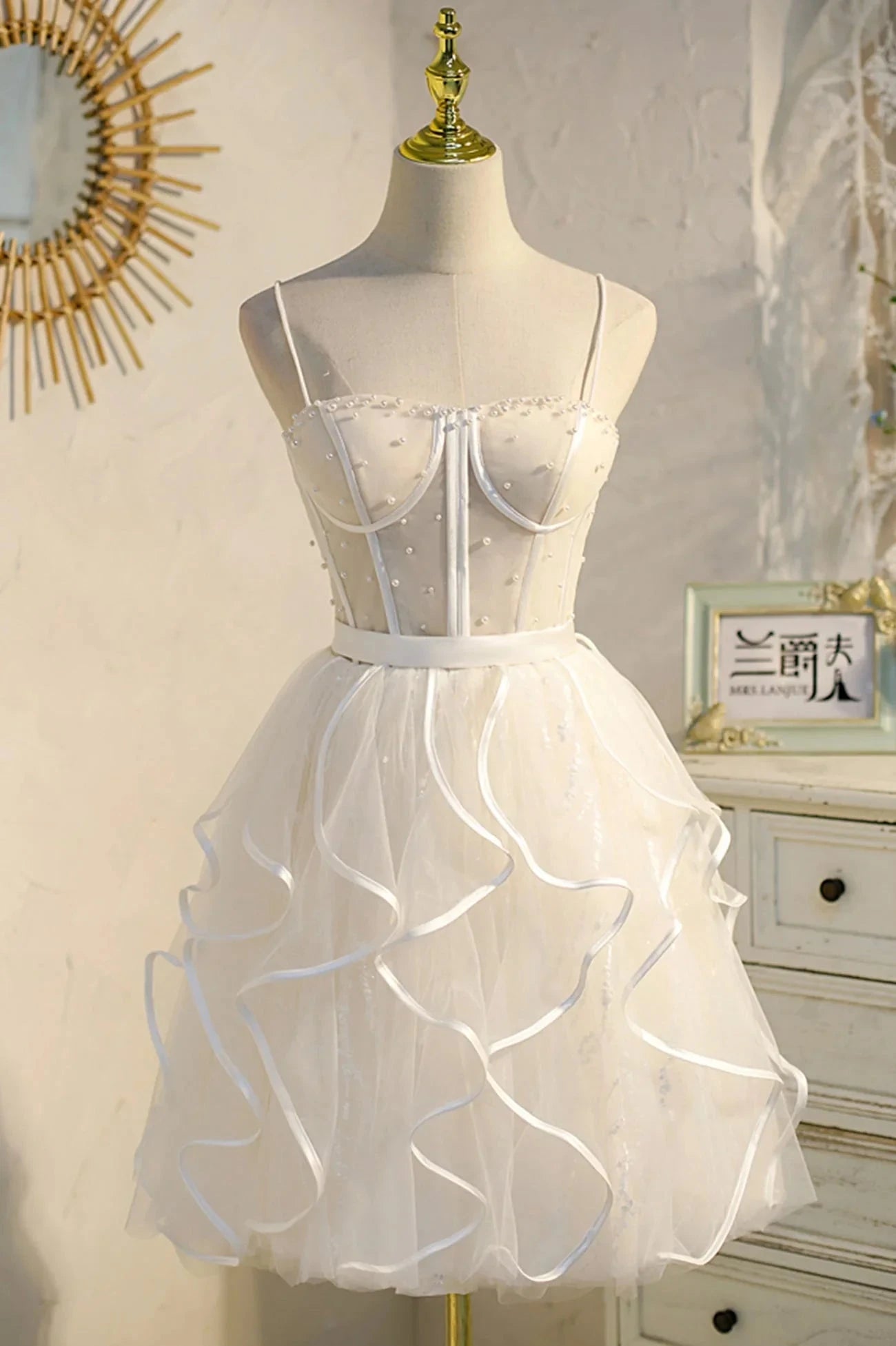 Lovely Spaghetti Strap Tulle Short Prom Dress A-Line Homecoming Dress simple gentle atmospheric and unique desi Bring summer colors to enhance white by YiHuiw