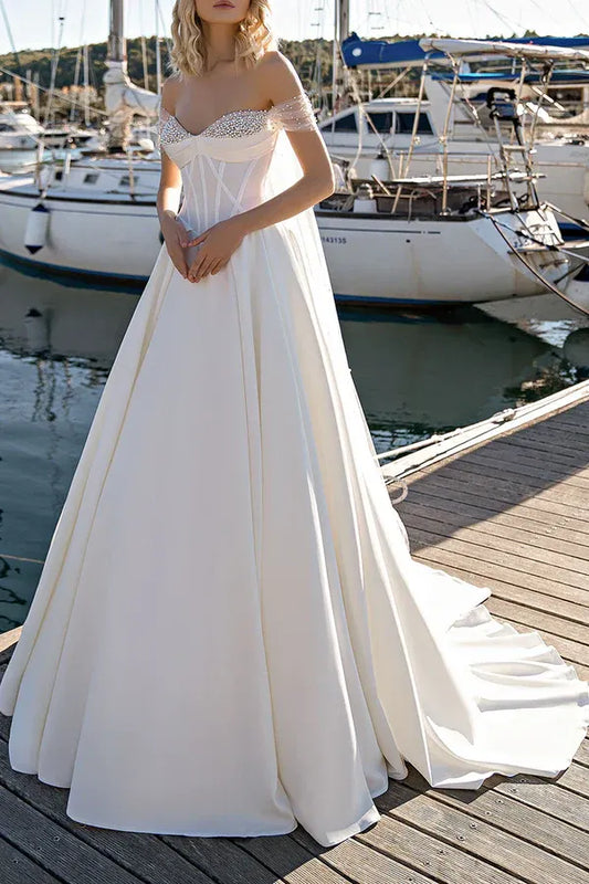 A-Line Sweetheart Floor-Length Wedding Dress - Yihuiw by Yihuiw