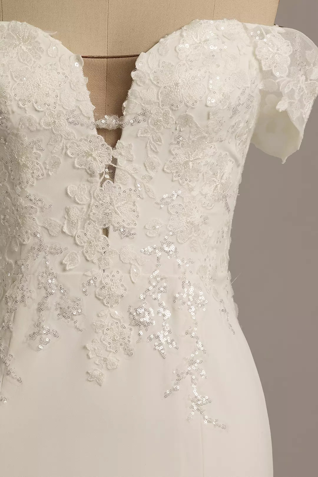 Luminous Satin Mermaid Off-the-Shoulder 3D Lace Sequin-Tulle Train High-Slit Wedding Dress