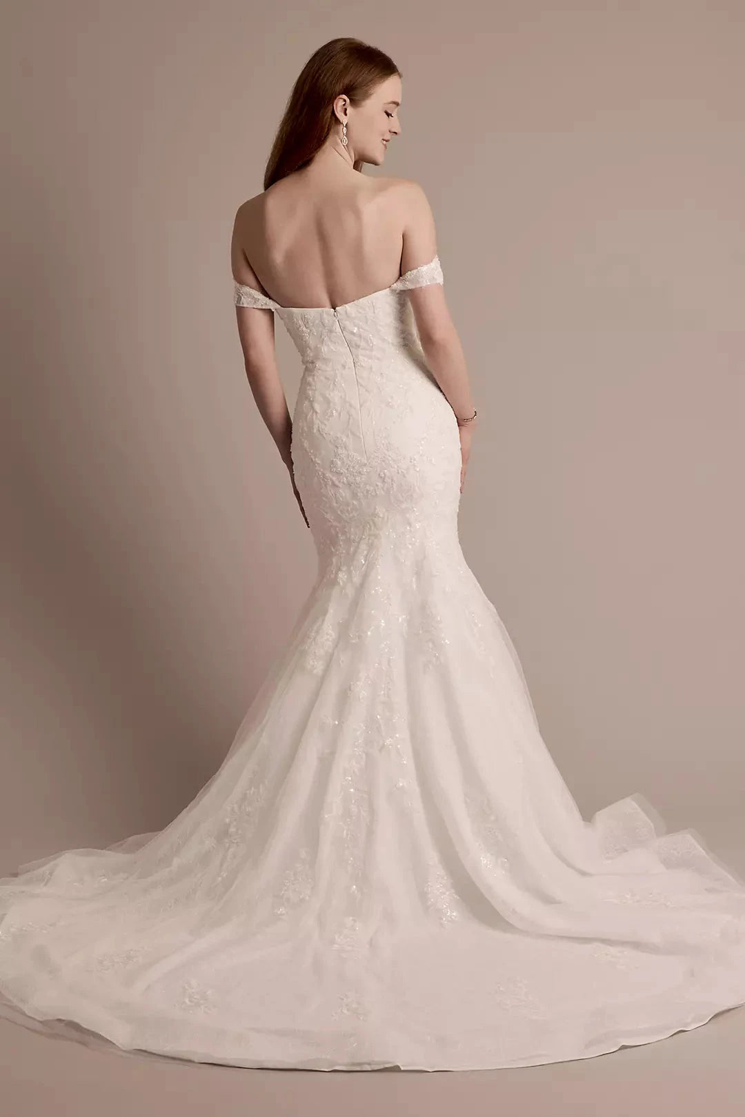 Luminous Sequin-Lace Mermaid Off-the-Shoulder Sweetheart Low-Back Train Wedding Dress by YiHuiw