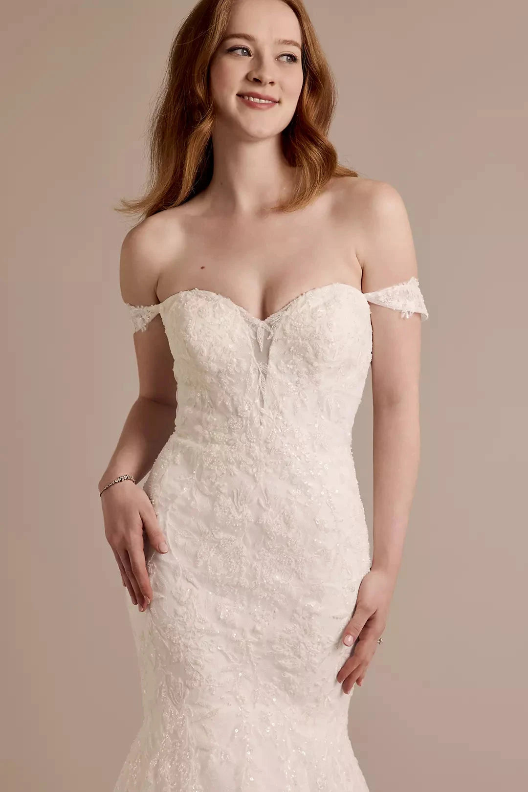 Luminous Sequin-Lace Mermaid Off-the-Shoulder Sweetheart Low-Back Train Wedding Dress by YiHuiw