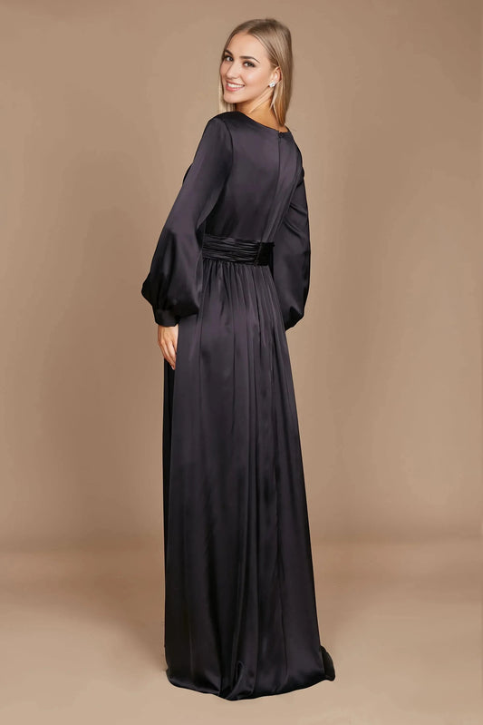 Lustrous A-Line Deep V Puff Sleeve zipper Back Floor Length Prom Dress by YiHuiw