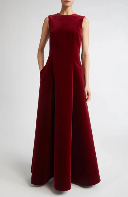 Luxe A-Line Crew Neck Sleeveless Scoop Back Floor Length For Sale Prom Dress by YiHuiw