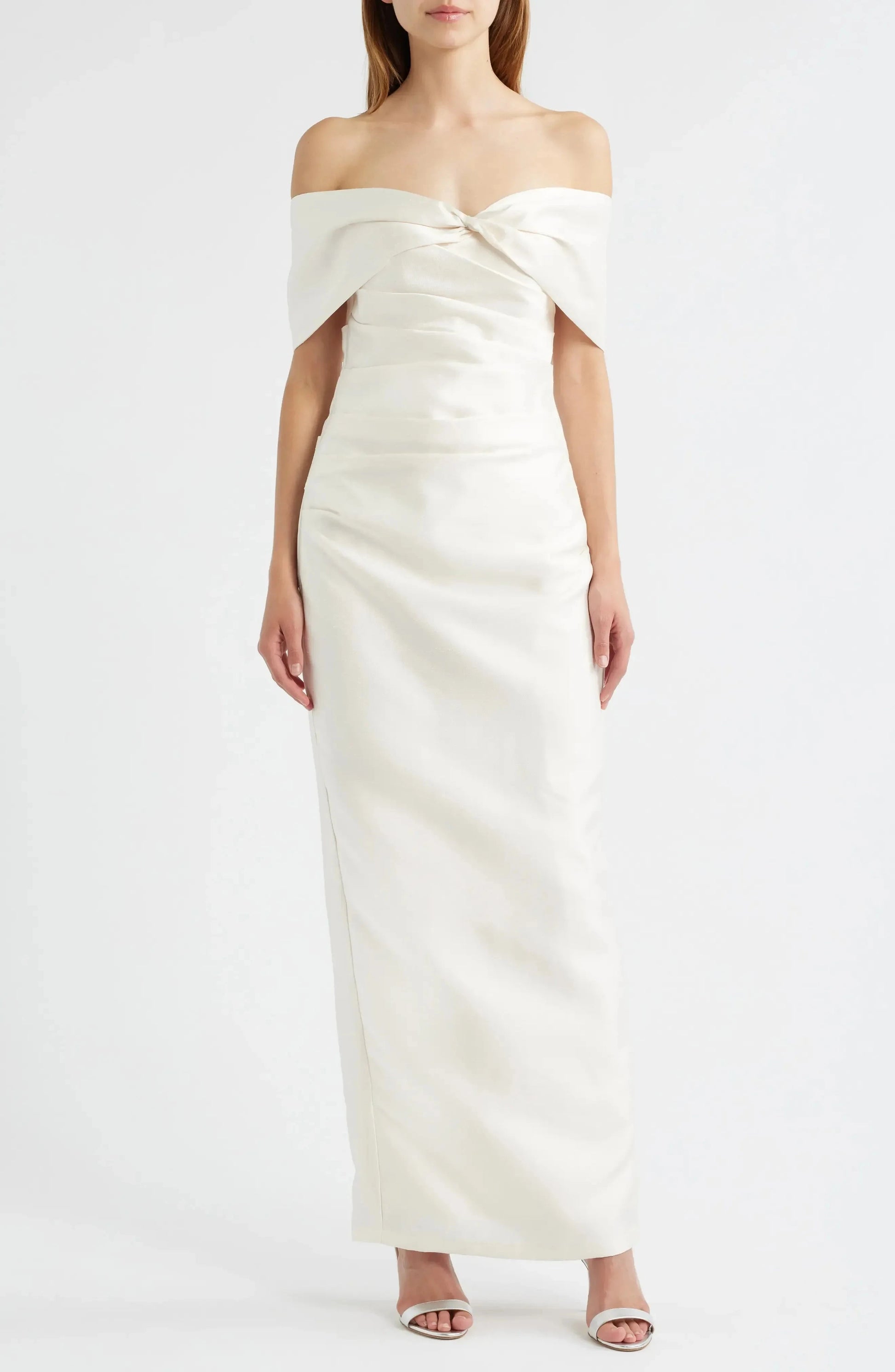 Luxe Ruched Off the Shoulder Sleeveless Zipper Back Floor Length Female Evening Dress by YiHuiw