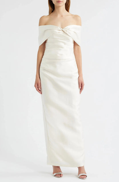 Luxe Ruched Off the Shoulder Sleeveless Zipper Back Floor Length Female Evening Dress by YiHuiw