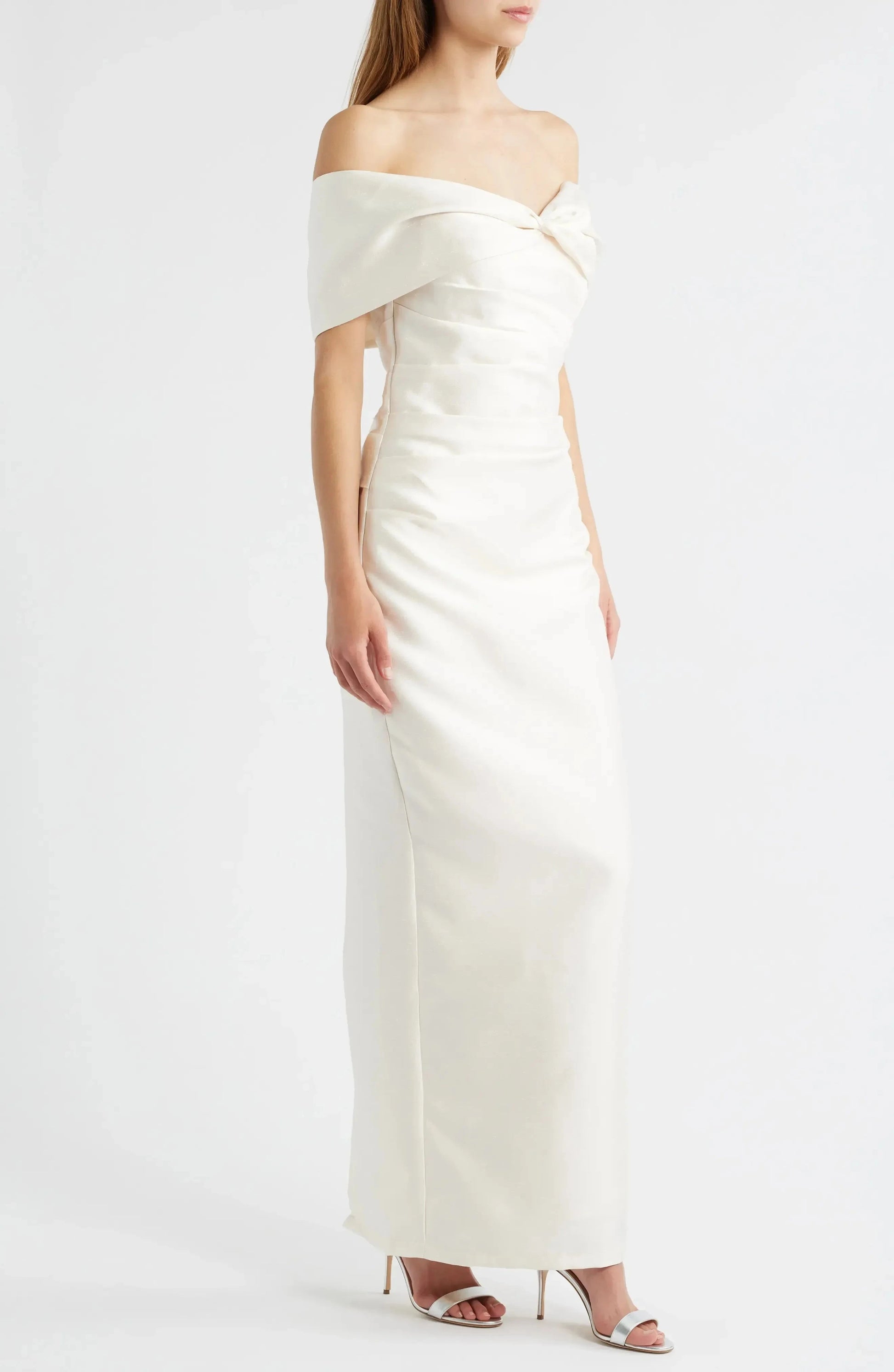 Luxe Ruched Off the Shoulder Sleeveless Zipper Back Floor Length Female Evening Dress by YiHuiw
