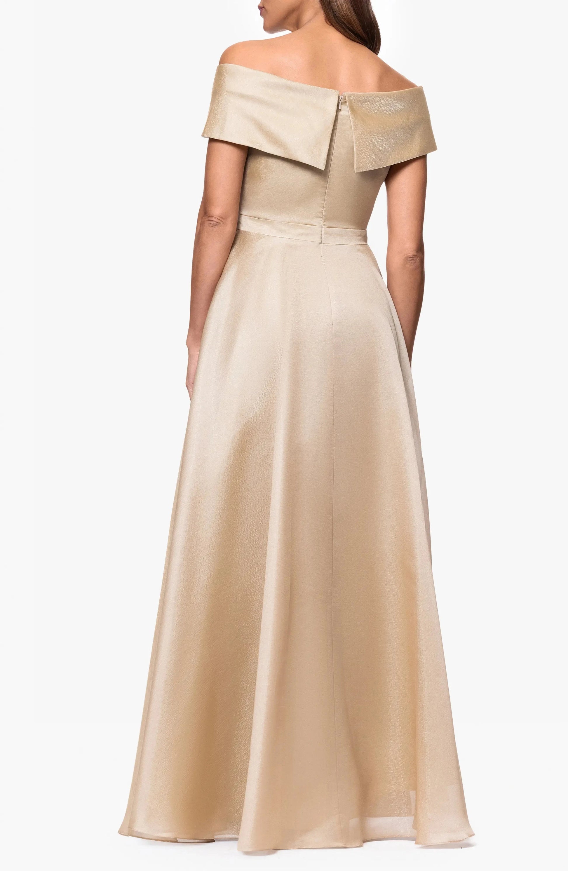 Luxe Satin A-Line Off the Shoulder Short Sleeve Zipper Back Floor Length For Women Prom Dress by YiHuiw