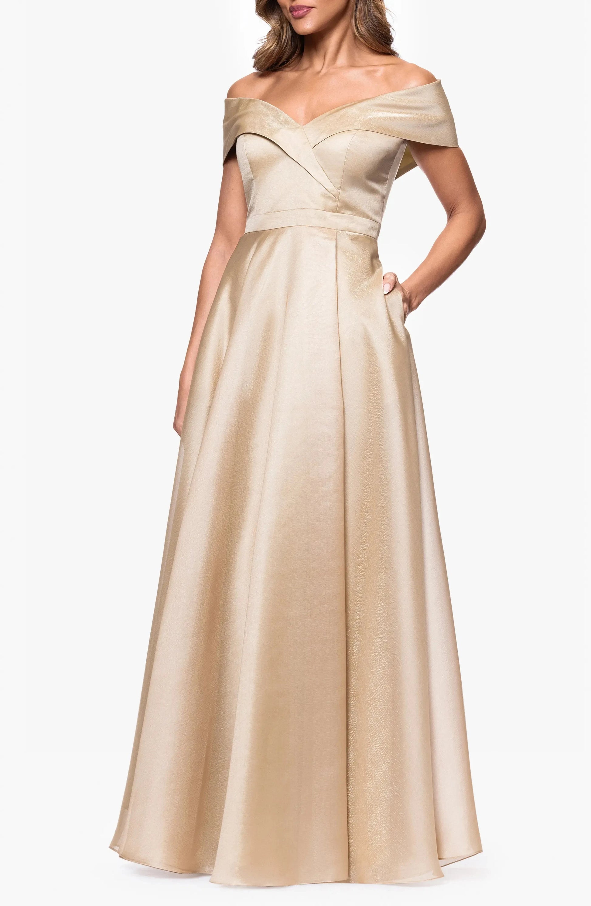 Luxe Satin A-Line Off the Shoulder Short Sleeve Zipper Back Floor Length For Women Prom Dress by YiHuiw