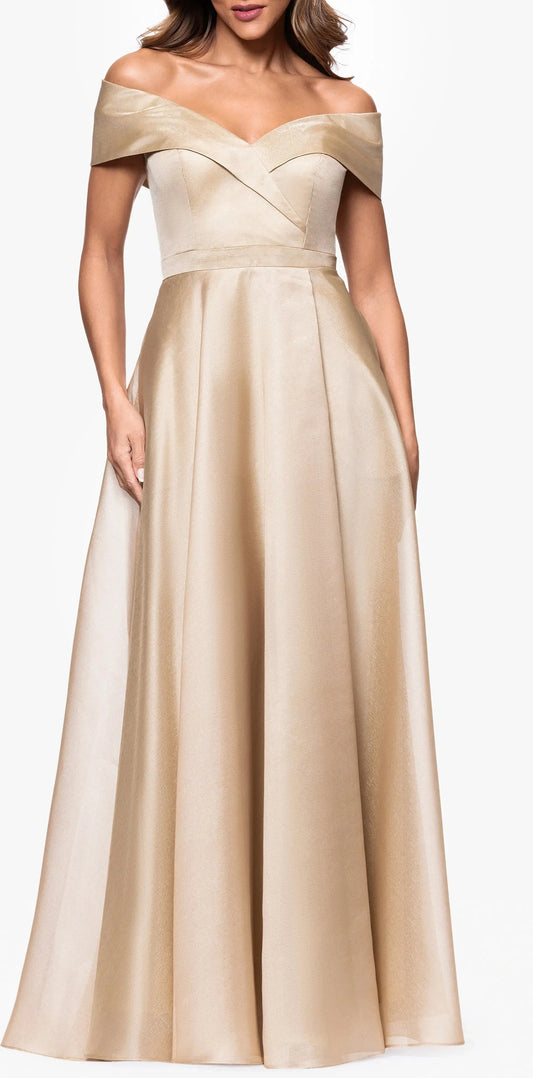 Luxe Satin A-Line Off the Shoulder Short Sleeve Zipper Back Floor Length For Women Prom Dress by YiHuiw