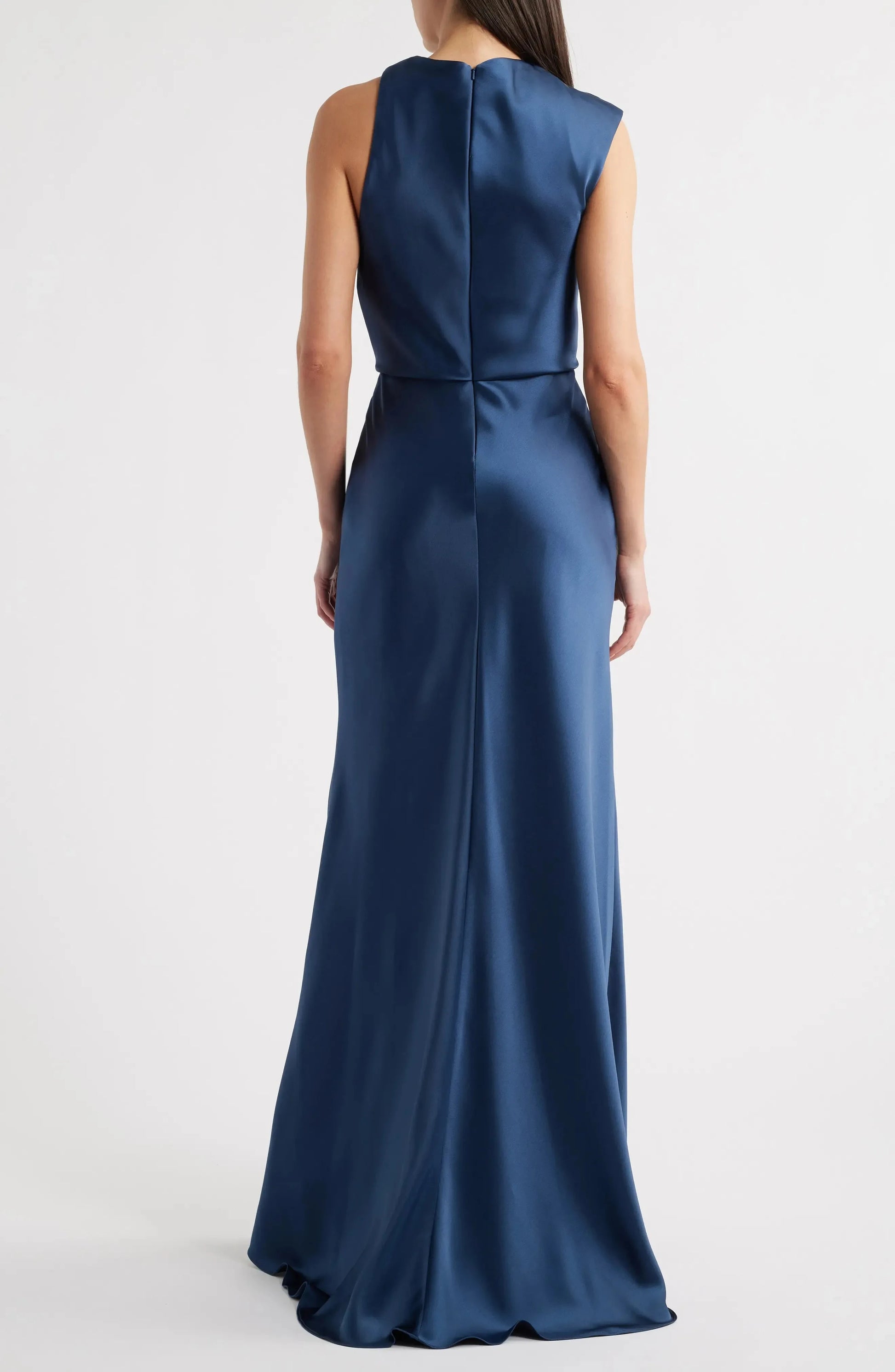 Luxe Satin Fitted Cowl Neck Sleeveless Zipper Back Floor Length Hot Sale Evening Dress by YiHuiw