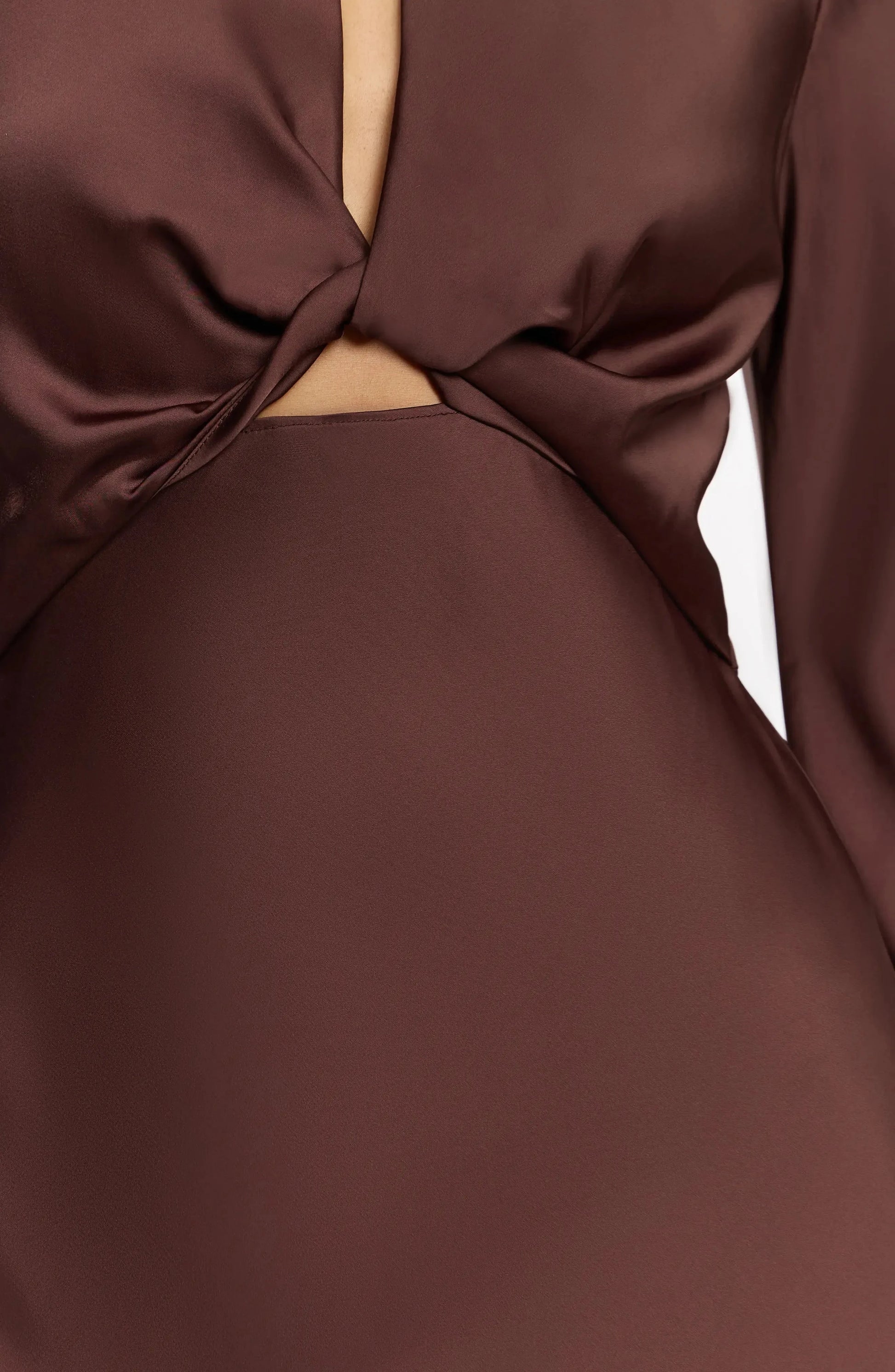 Luxe Satin Fitted Keyhole Neck Long Sleeve Zipper Back Midi Length For Adults Evening Dress by YiHuiw