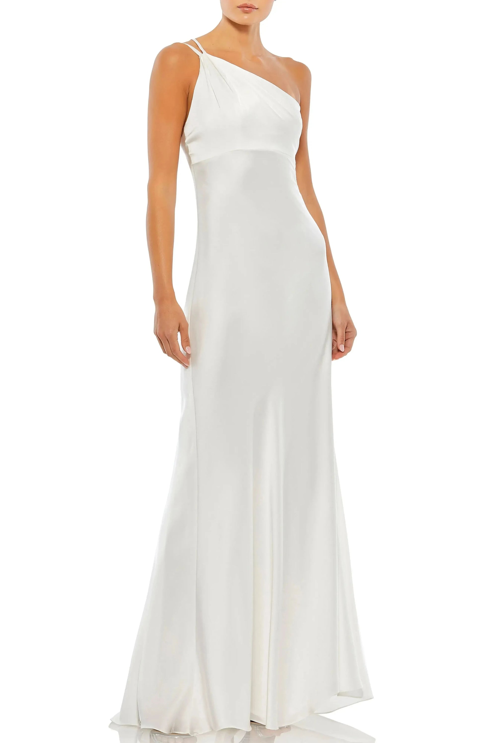 Luxe Satin Mermaid One Shoulder Sleeveless Open Back Floor Length For Adults Prom Dress by YiHuiw