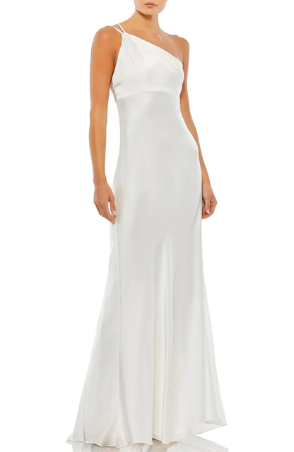 Luxe Satin Mermaid One Shoulder Sleeveless Open Back Floor Length For Adults Prom Dress by YiHuiw