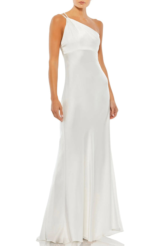 Luxe Satin Mermaid One Shoulder Sleeveless Open Back Floor Length For Adults Prom Dress by YiHuiw