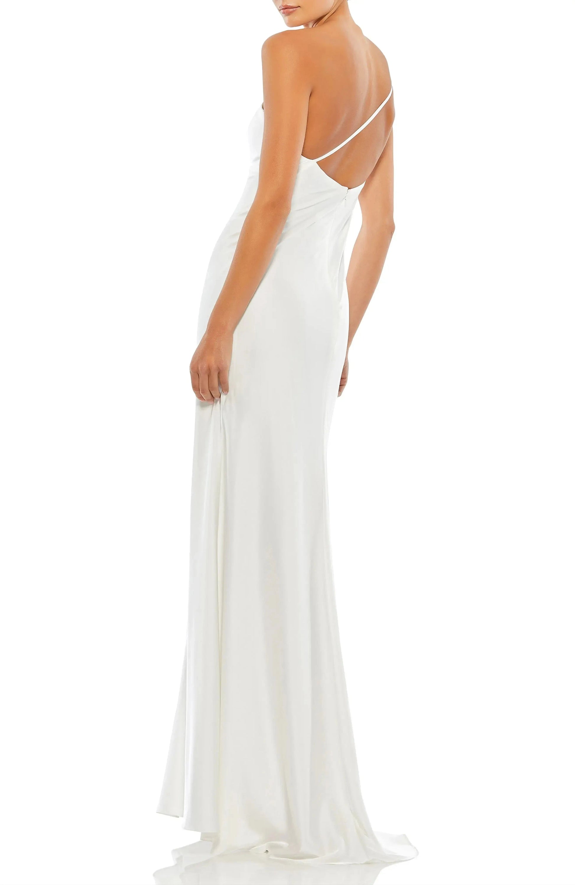 Luxe Satin Mermaid One Shoulder Sleeveless Open Back Floor Length For Adults Prom Dress by YiHuiw