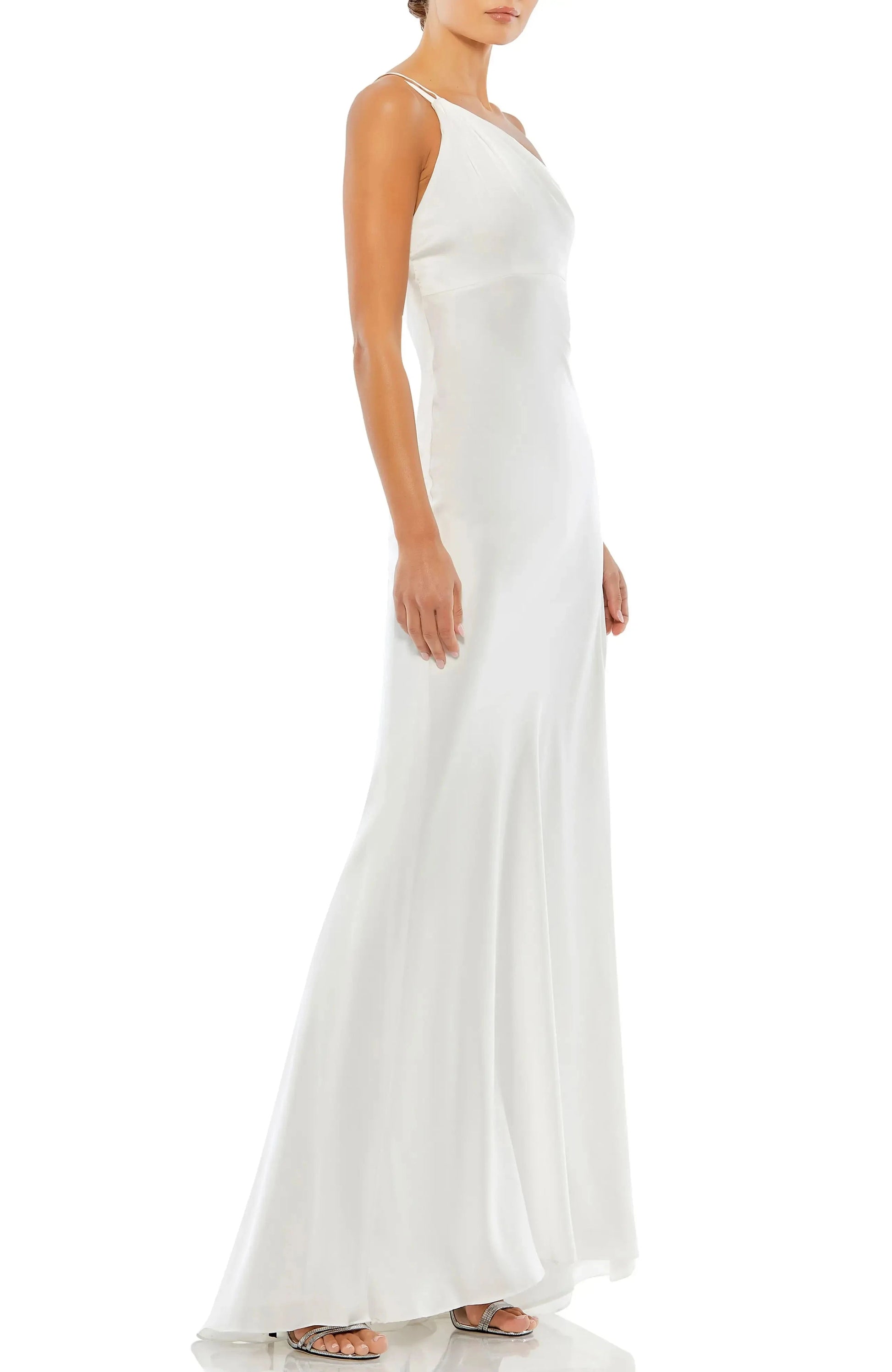 Luxe Satin Mermaid One Shoulder Sleeveless Open Back Floor Length For Adults Prom Dress by YiHuiw