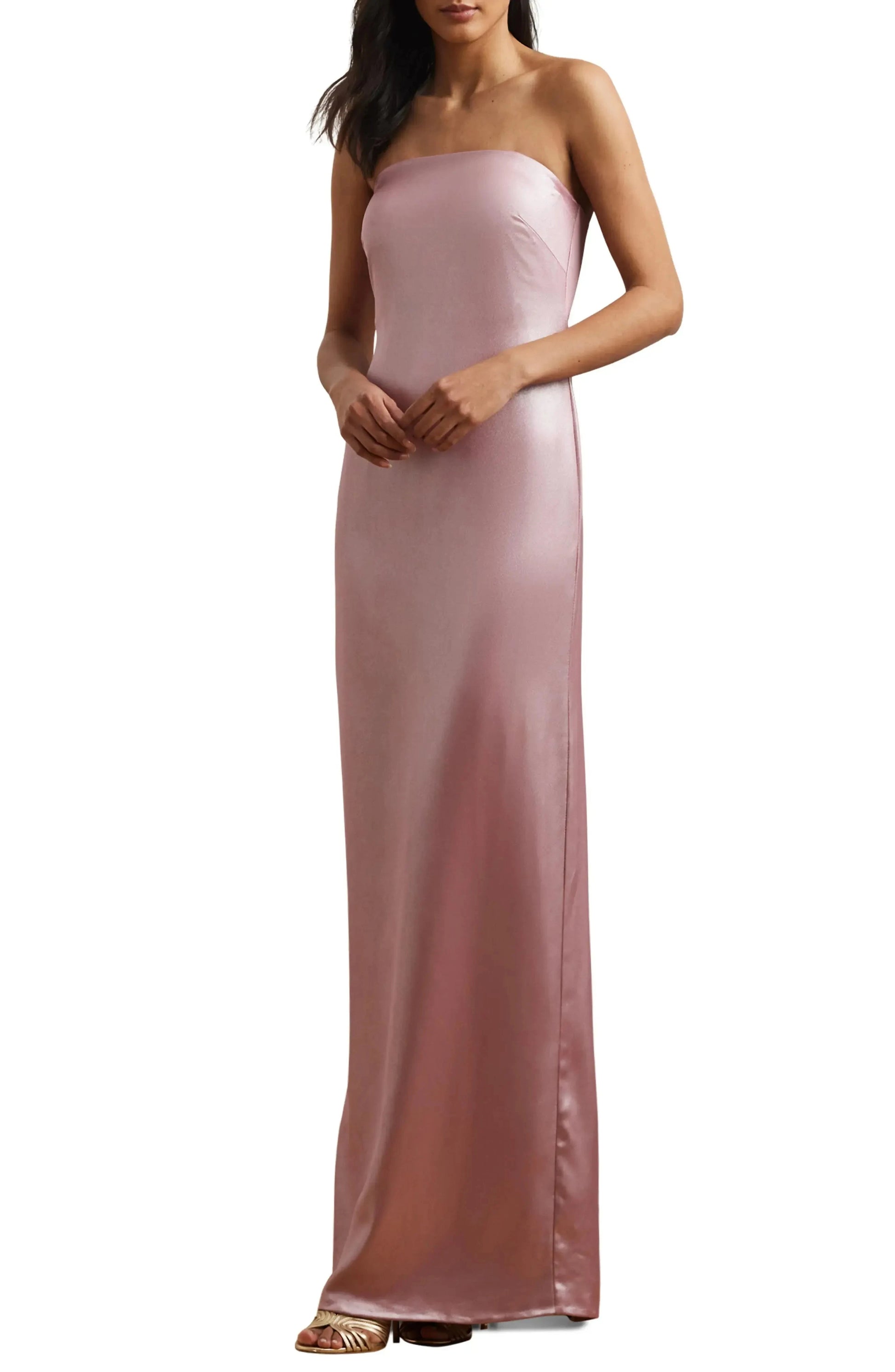 Luxe Satin Sheath Strapless Sleeveless Zipper Back Floor Length For Ladies Prom Dress by YiHuiw