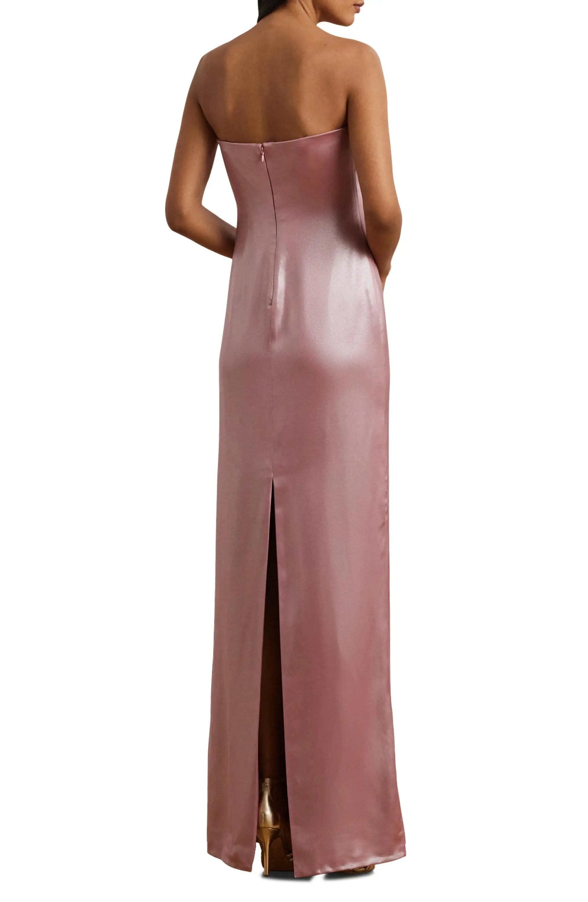 Luxe Satin Sheath Strapless Sleeveless Zipper Back Floor Length For Ladies Prom Dress by YiHuiw