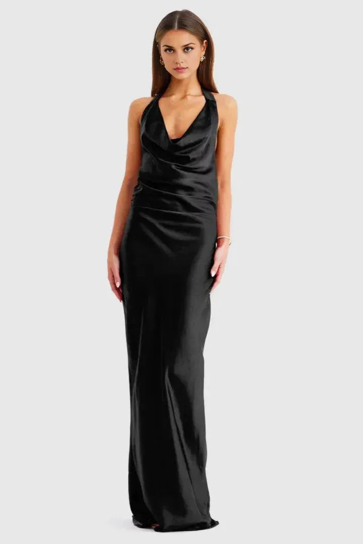Luxe Sheath Halter Deep V Sleeveless Open Back Floor Length For Women Prom Dress by YiHuiw
