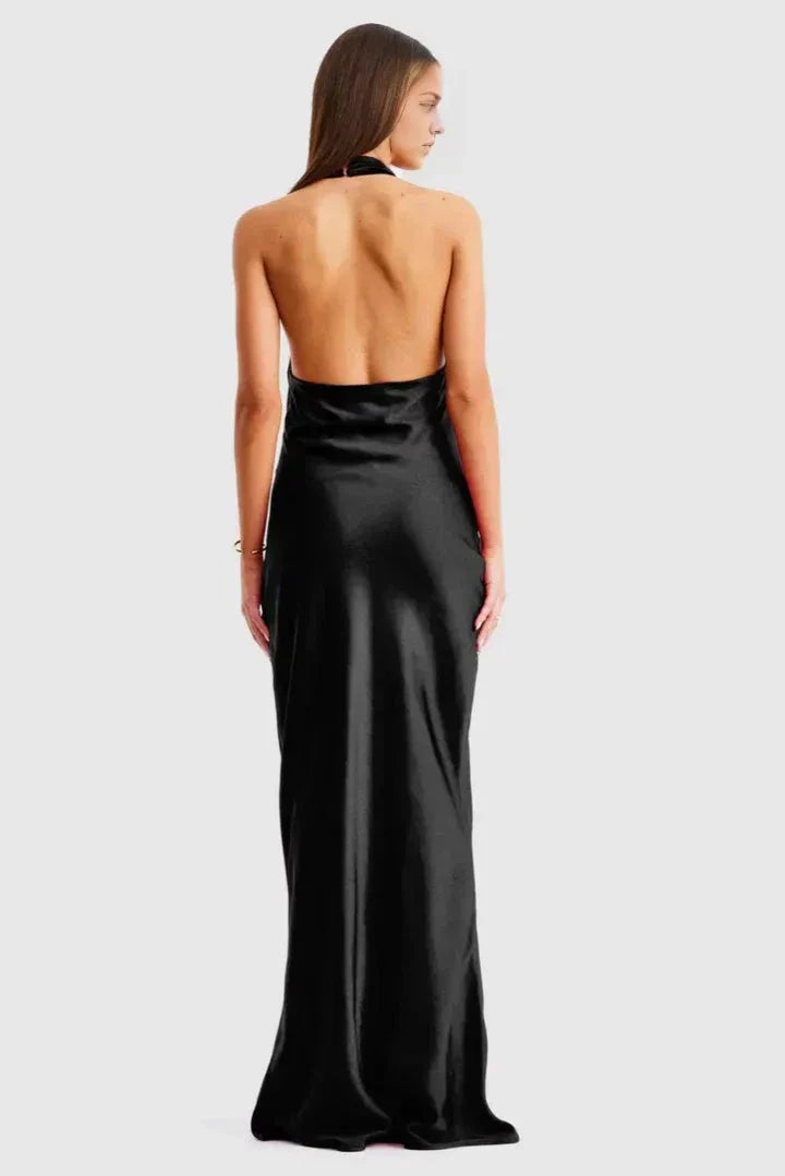 Luxe Sheath Halter Deep V Sleeveless Open Back Floor Length For Women Prom Dress by YiHuiw