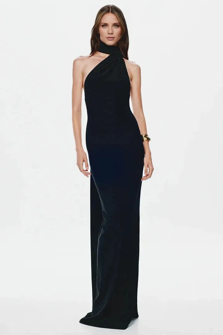 Luxe Sheath Halter High Neck Sleeveless Open Back Floor Length For Adults Prom Dress by YiHuiw