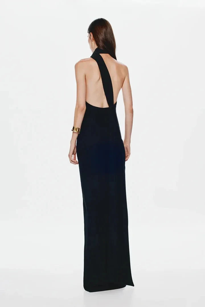 Luxe Sheath Halter High Neck Sleeveless Open Back Floor Length For Adults Prom Dress by YiHuiw