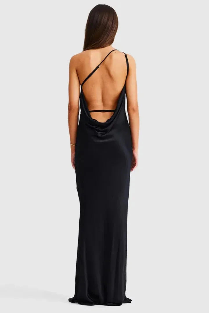 Luxe Slip One-Shoulder Sleeveless Cutout Back Floor Length For Adults Prom Dress by YiHuiw