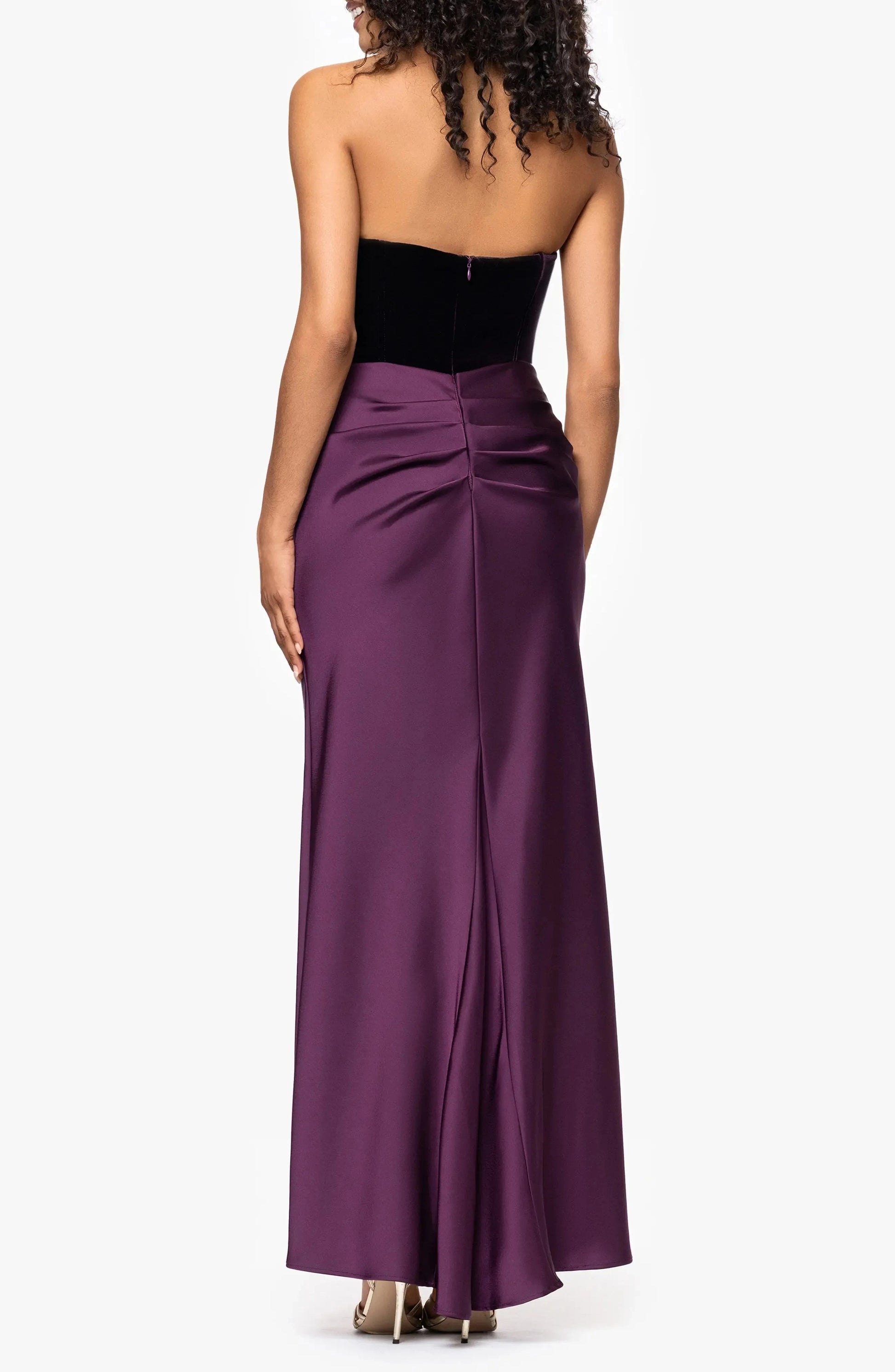 Luxe Two Tone Ruched Strapless Sleeveless Zipper Back Floor Length For Adults Evening Dress by YiHuiw