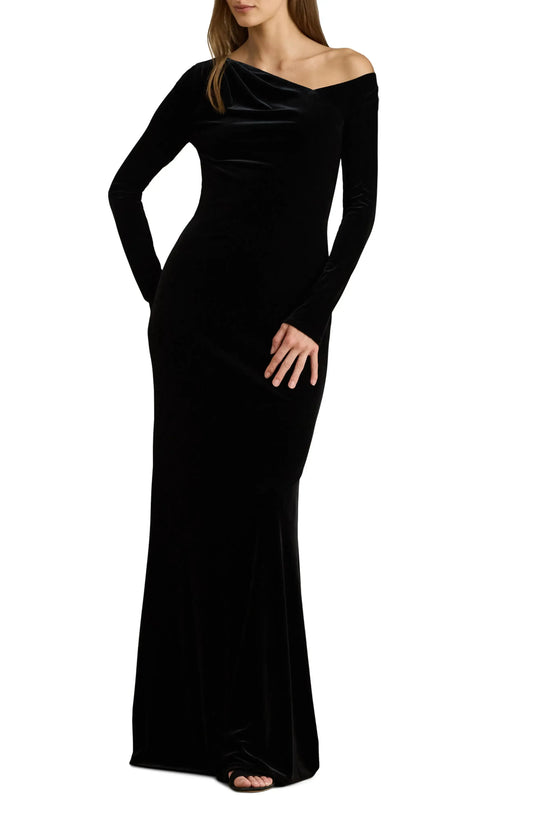 Luxe Velvet Mermaid One Shoulder Long Sleeve Zipper Back Floor Length For Adults Prom Dress by YiHuiw