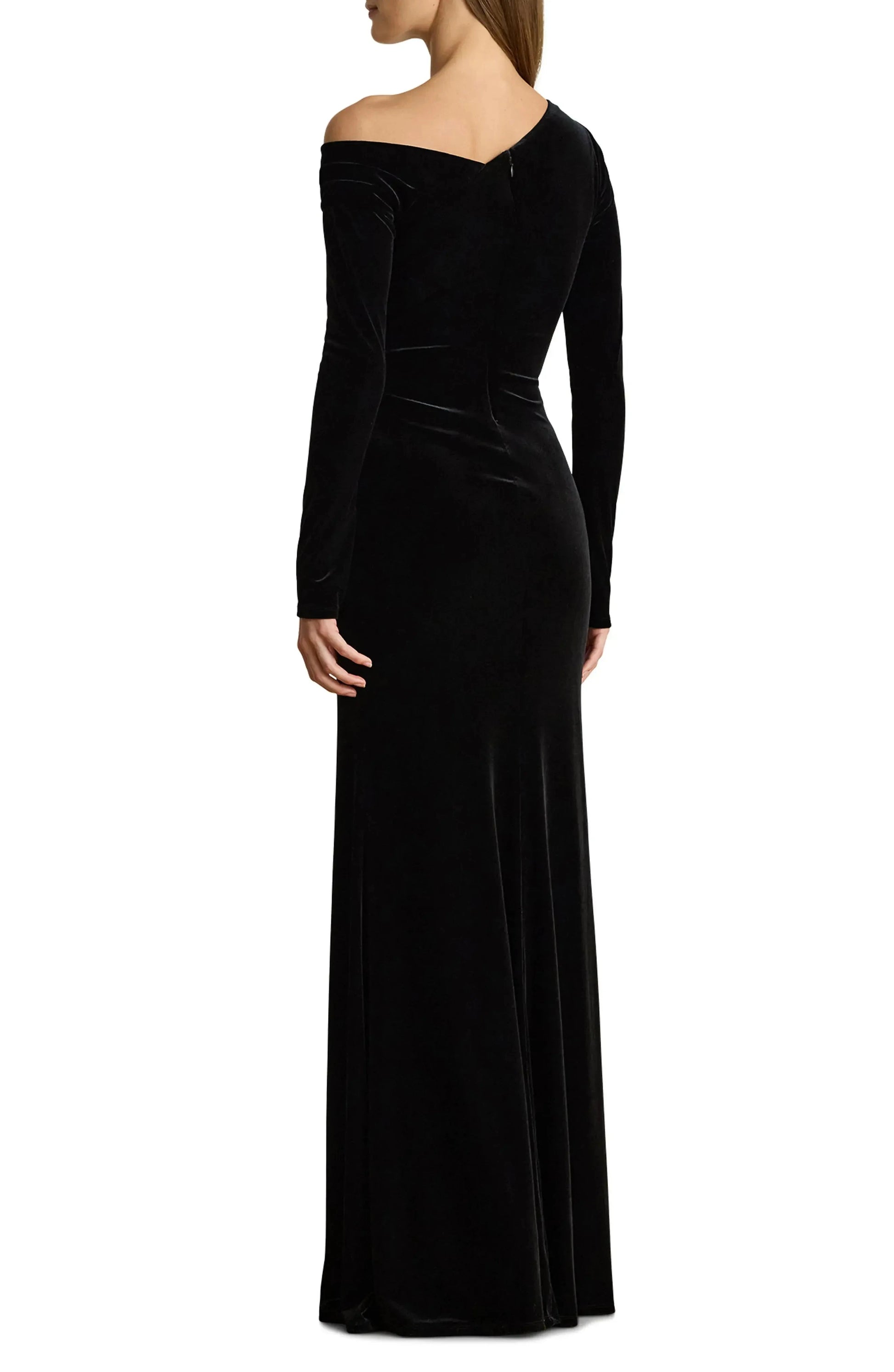 Luxe Velvet Mermaid One Shoulder Long Sleeve Zipper Back Floor Length For Adults Prom Dress by YiHuiw