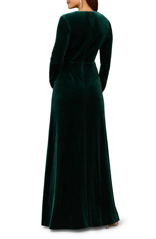 Luxe Velvet Sheath Deep V Neck Long Sleeve Zipper Back Floor Length For Adults Prom Dress by YiHuiw