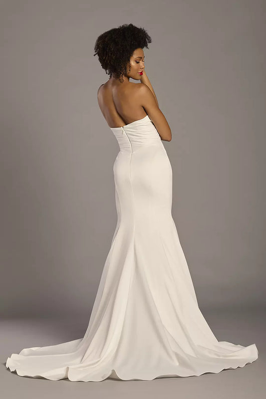 Luxe Mermaid Strapless Sweetheart Satin Ruched-Bodice Open-Back Train Wedding Dress