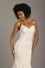 Luxe Mermaid Strapless Sweetheart Satin Ruched-Bodice Open-Back Train Wedding Dress