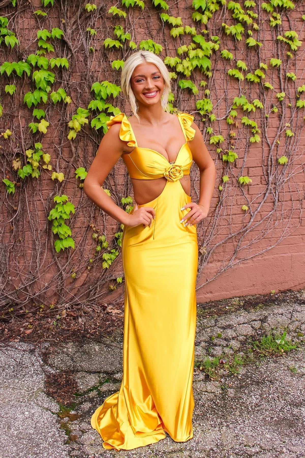 Luxe Satin Ruffle Strap Sweetheart Neck Cutout Open Back Floor-Length Prom Dress by JiMiss Dresses