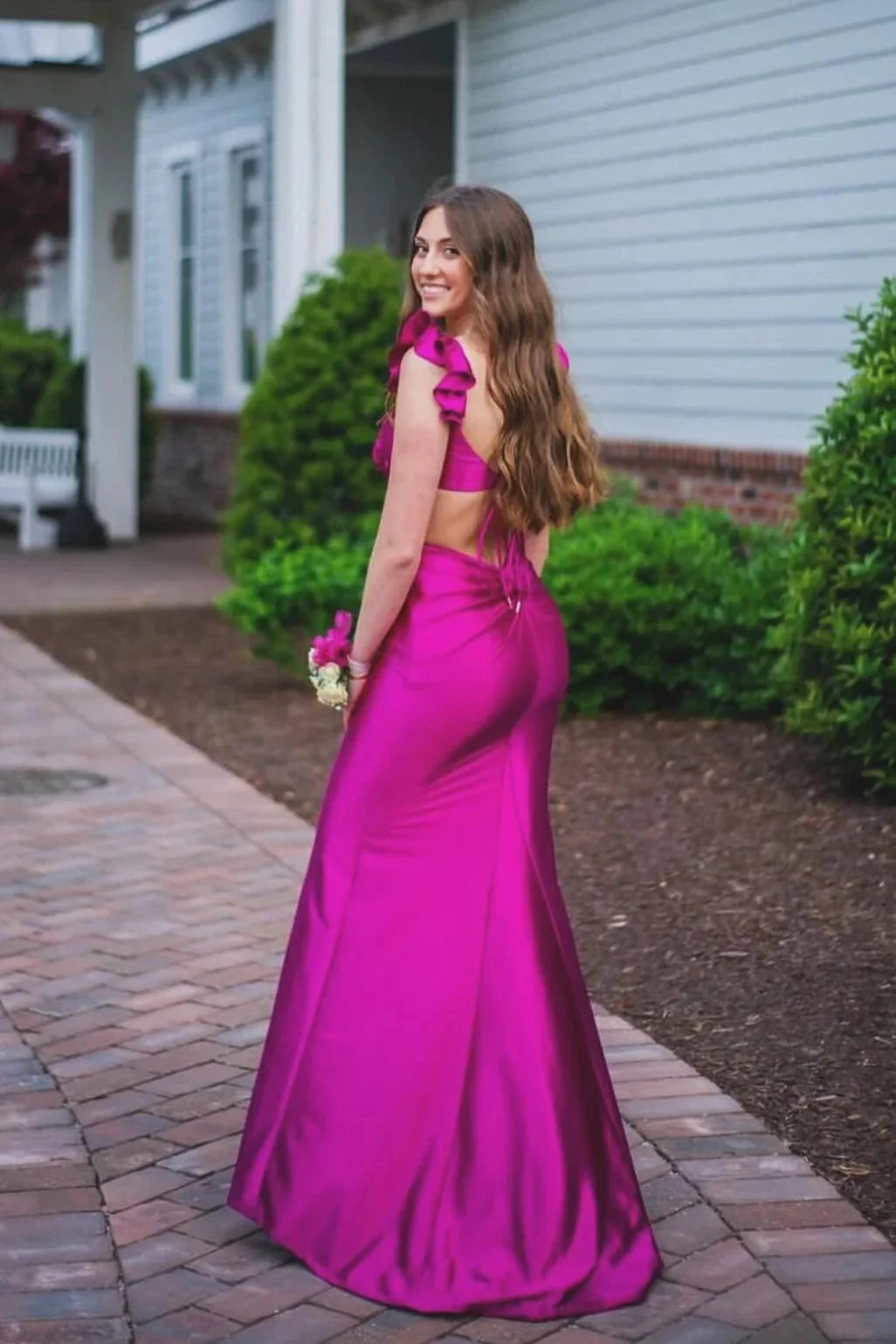 Luxe Satin Ruffle Strap Sweetheart Neck Cutout Open Back Floor-Length Prom Dress by JiMiss Dresses
