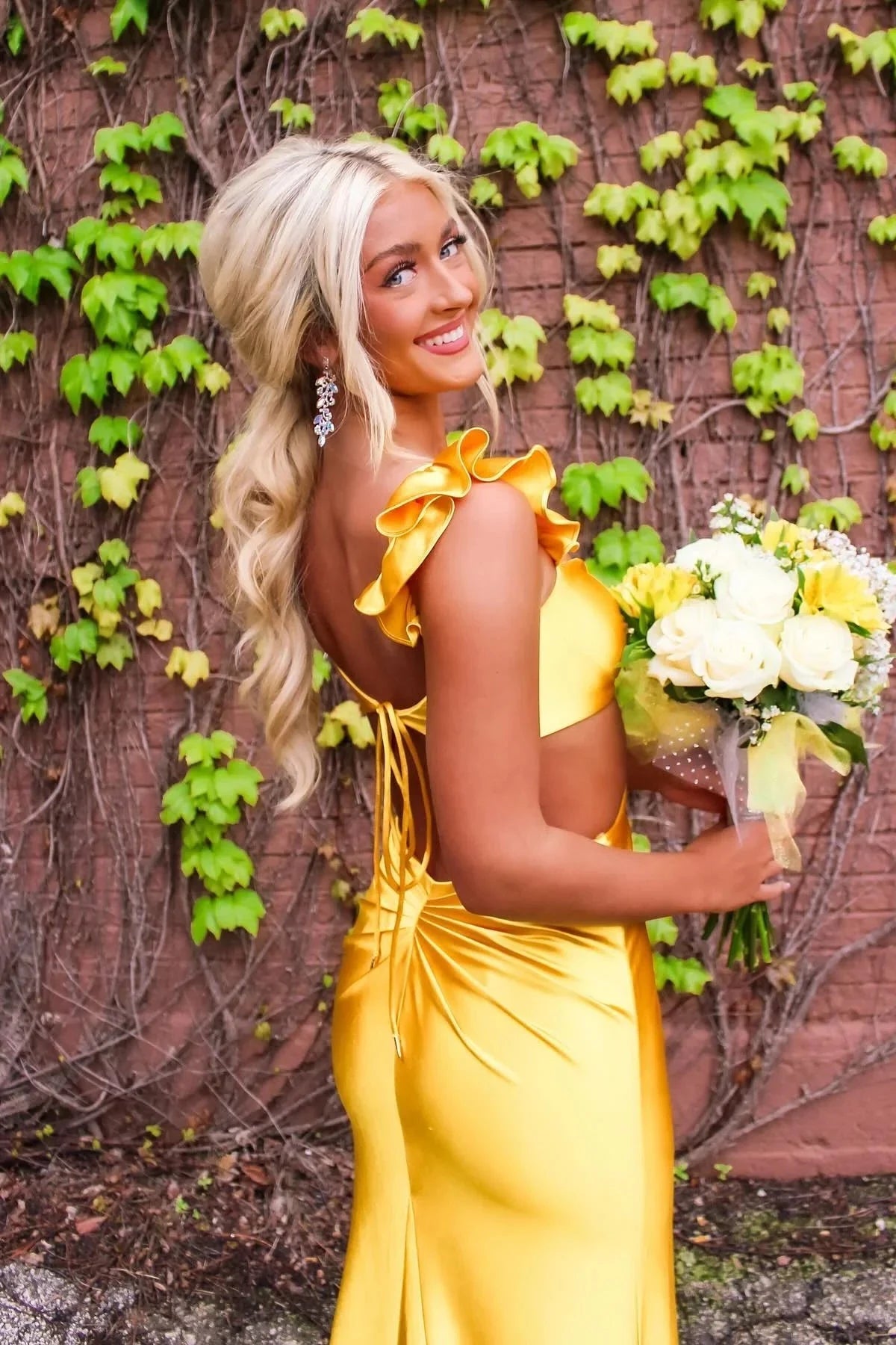 Luxe Satin Ruffle Strap Sweetheart Neck Cutout Open Back Floor-Length Prom Dress by JiMiss Dresses