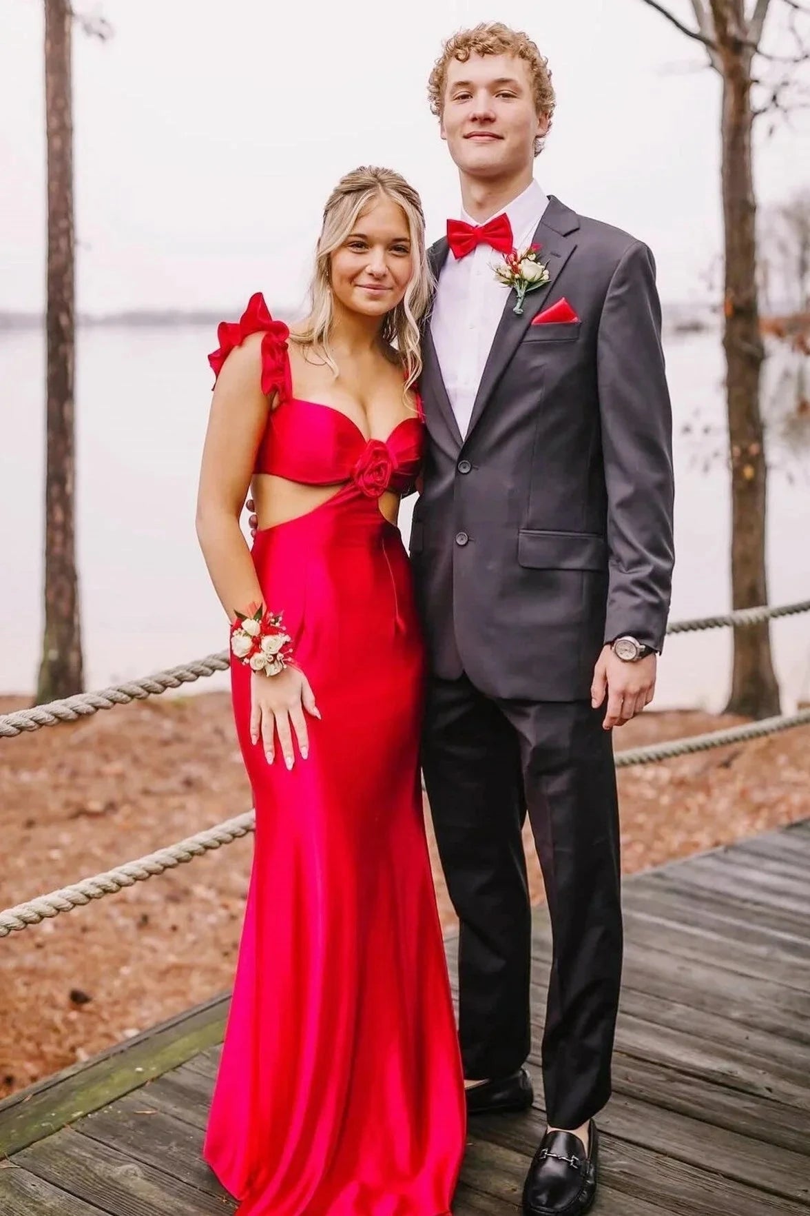 Luxe Satin Ruffle Strap Sweetheart Neck Cutout Open Back Floor-Length Prom Dress by JiMiss Dresses
