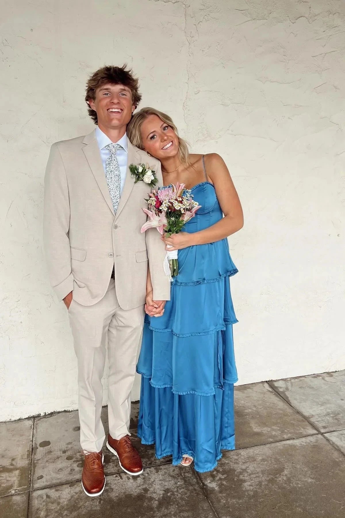 Luxe Satin Tiered Ruffle Sweetheart Neck Sleeveless Lace-Up Back Floor-Length Prom Dress by JiMiss Dresses