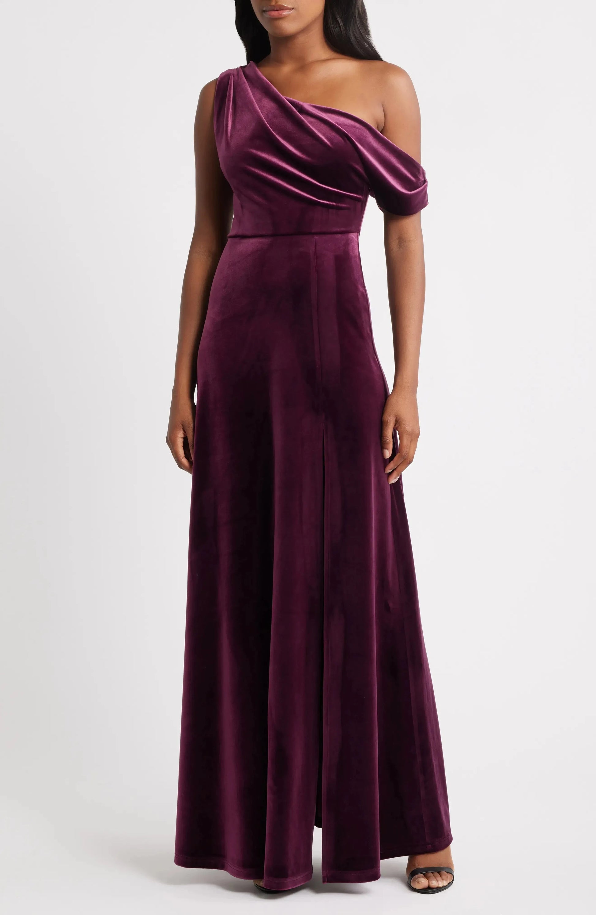 Luxurious A-Line One Shoulder Sleeveless Ruched Back Maxi Hot Sale Evening Dress by YiHuiw
