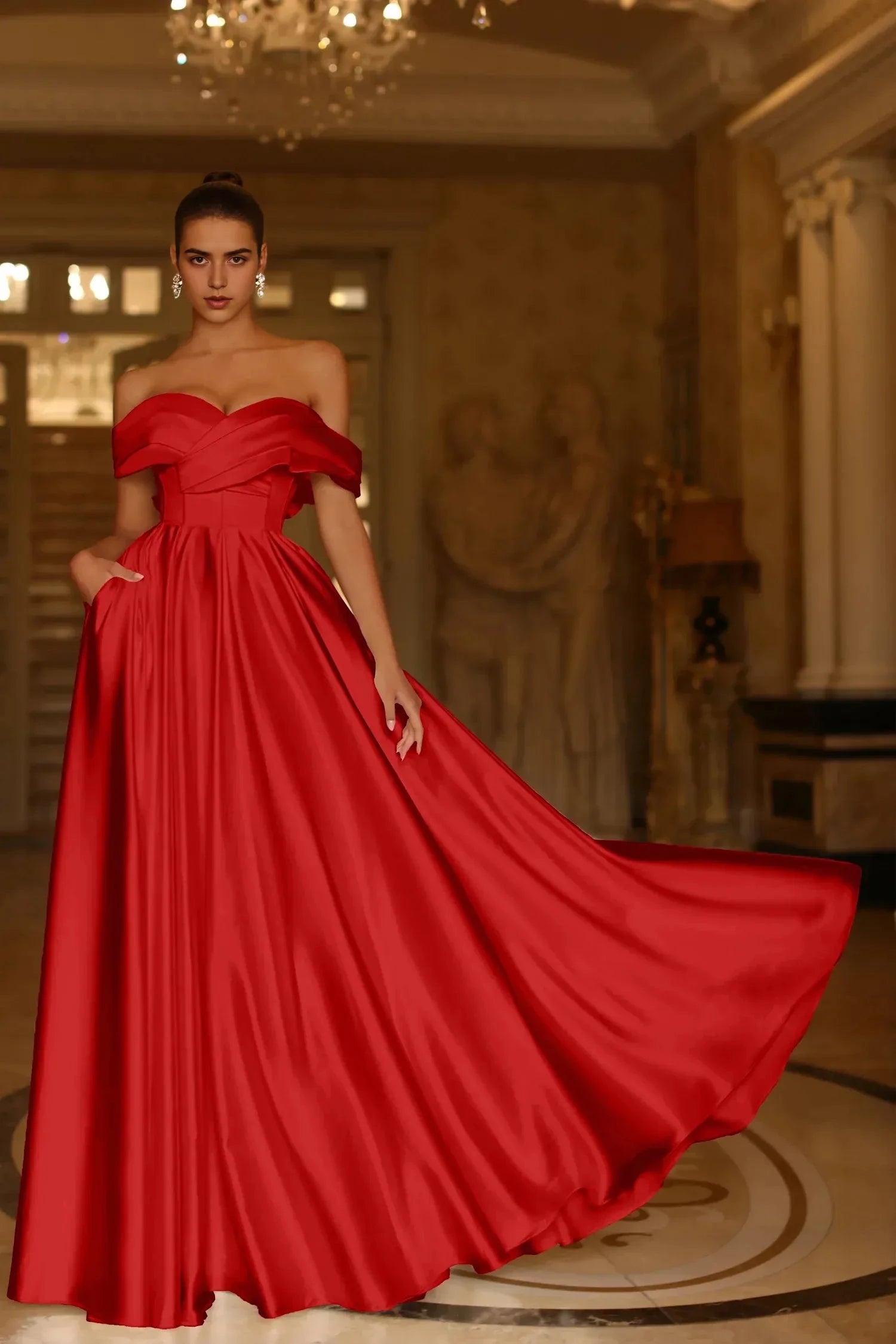 Luxurious Ballgown Off-Shoulder Sleeveless Bow Back Floor Length For Women Prom Dress by YiHuiw