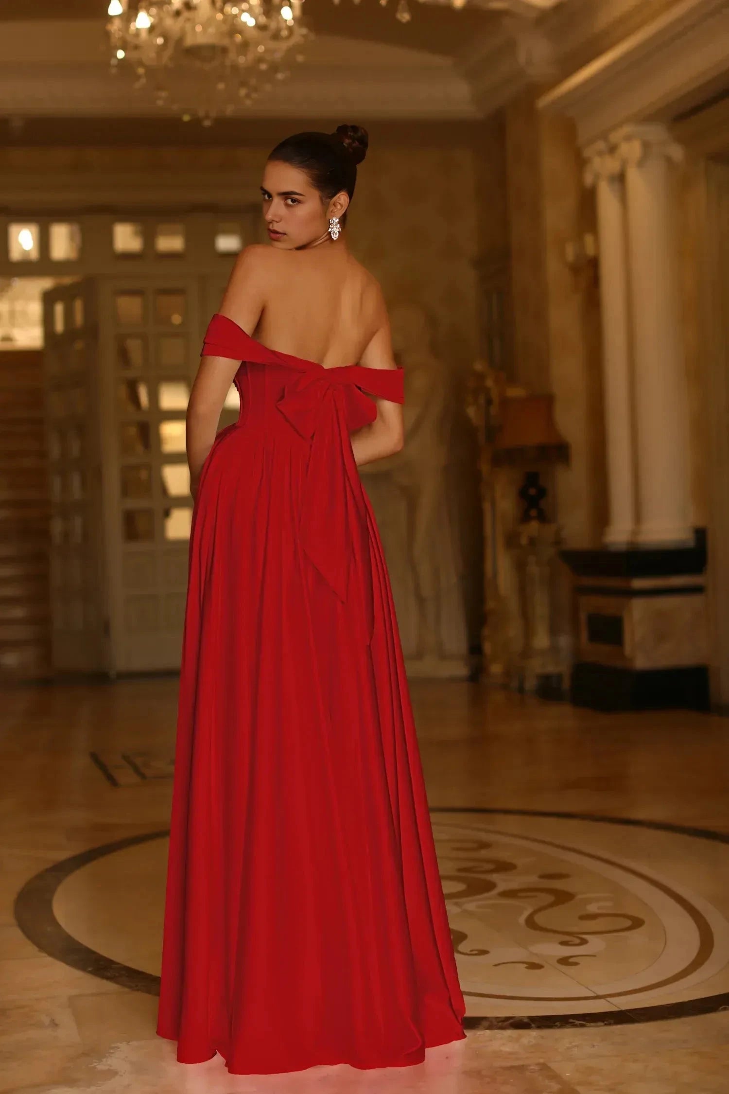 Luxurious Ballgown Off-Shoulder Sleeveless Bow Back Floor Length For Women Prom Dress by YiHuiw