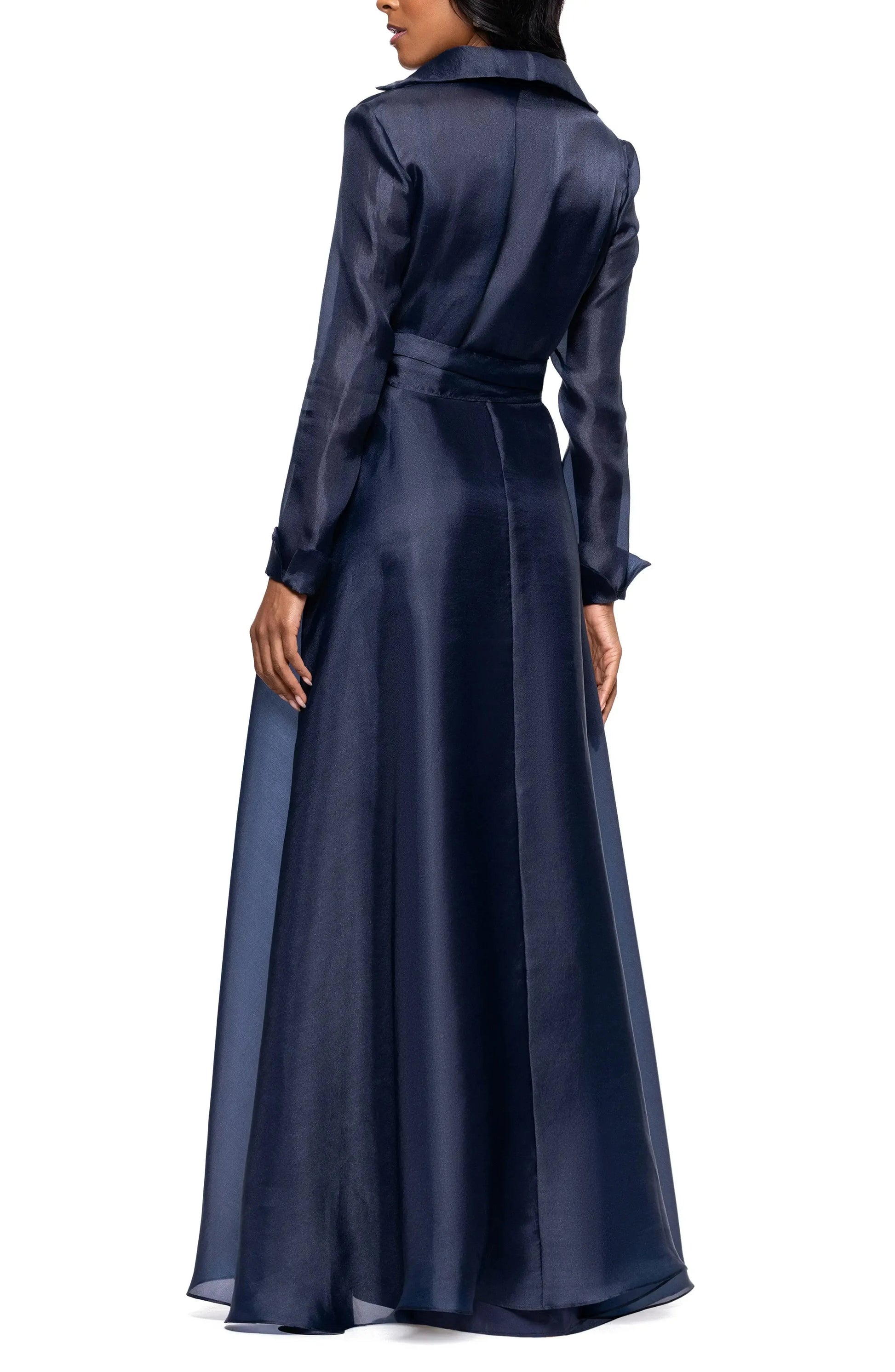 Luxurious Flowy Collared Long Sleeve Open Back Floor Length For Adults Prom Dress by YiHuiw