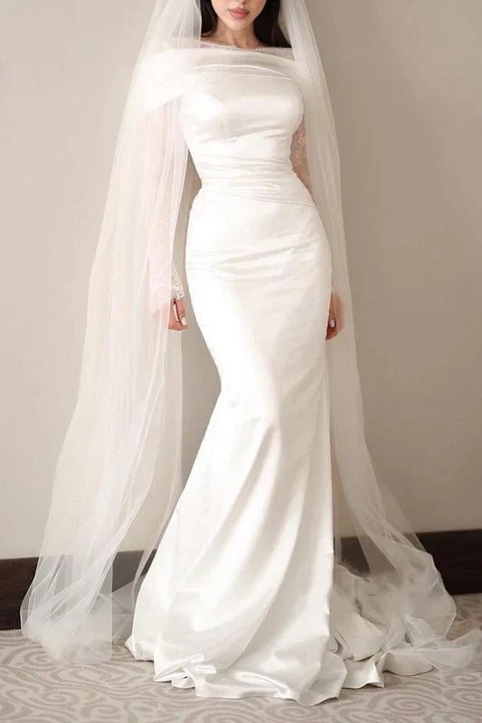 Mermaid Off-Shoulder Lace Floor-Length Wedding Dress - Yihuiw by Yihuiw
